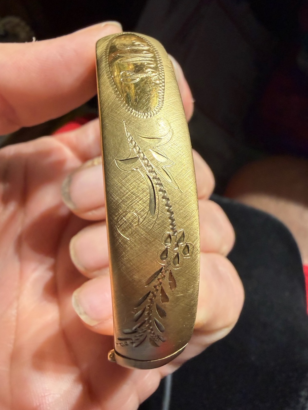 Vintage Gold Filled Floral Engraved Hinged Bangle Bracelet